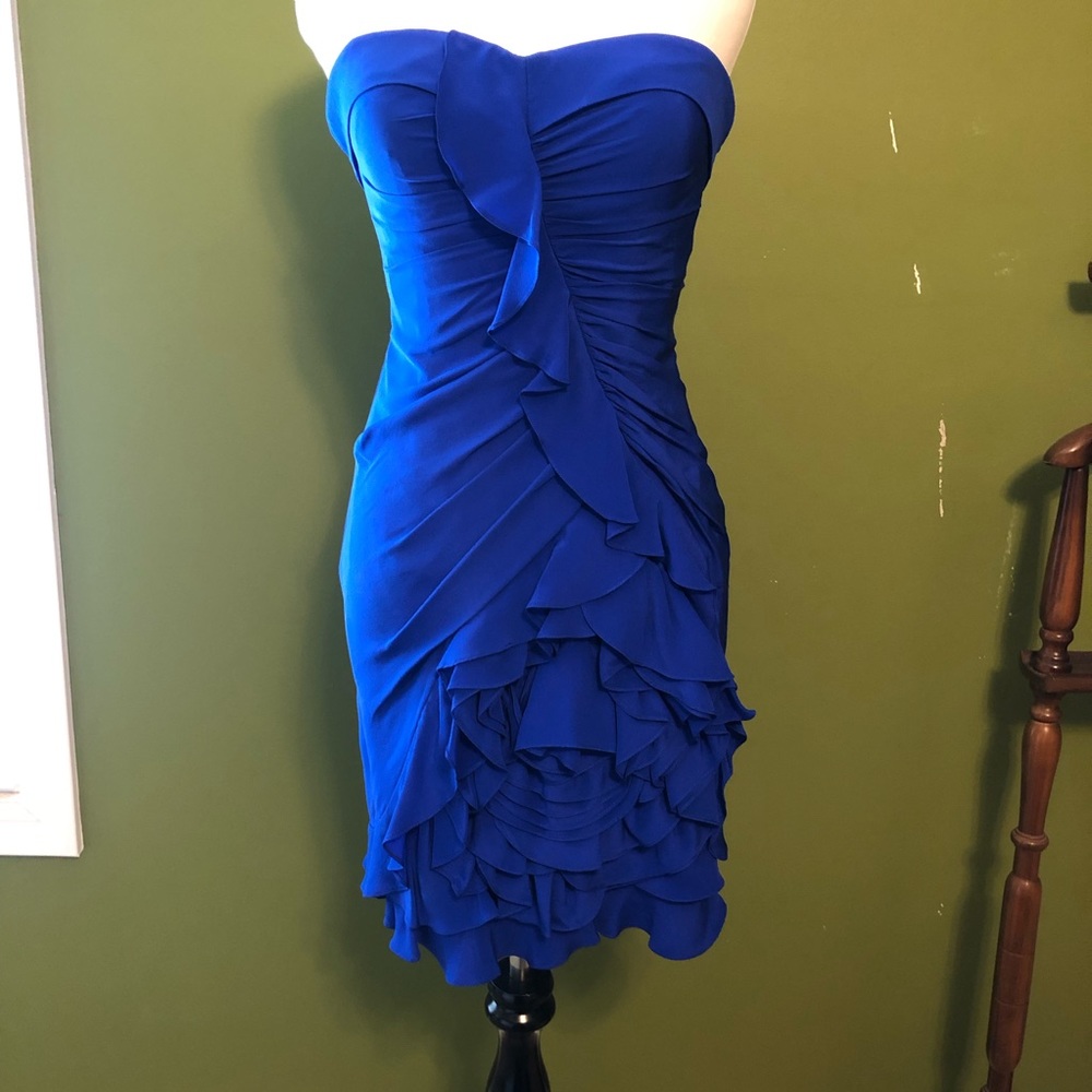 Aidan Mattox Silk Cobalt Blue Ruffle Dress